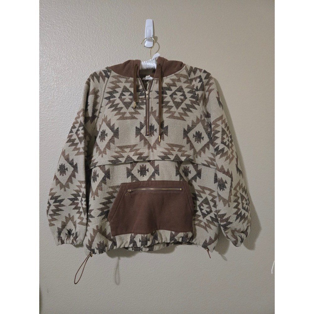 Main Strip Southwest Boho Quarter Zip Anorak Hoodie Brown Medium